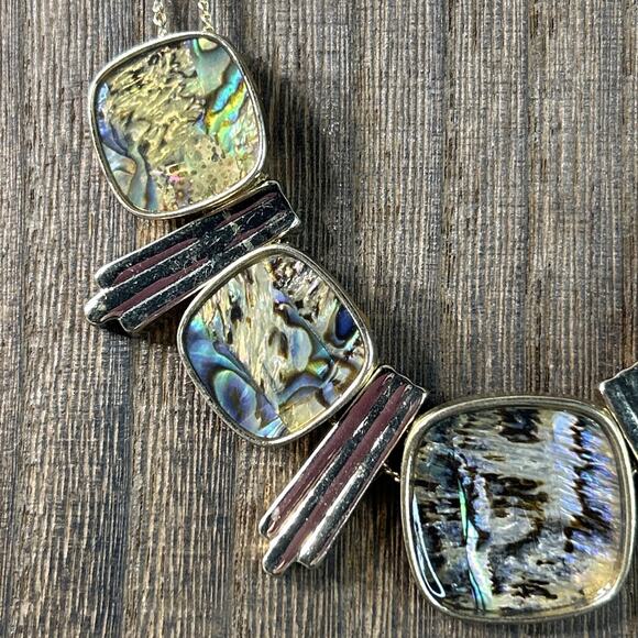 Abalone Slide Bead Necklace Gold Tone Boho 16” With 3” Extender Double Chain - Picture 5 of 10